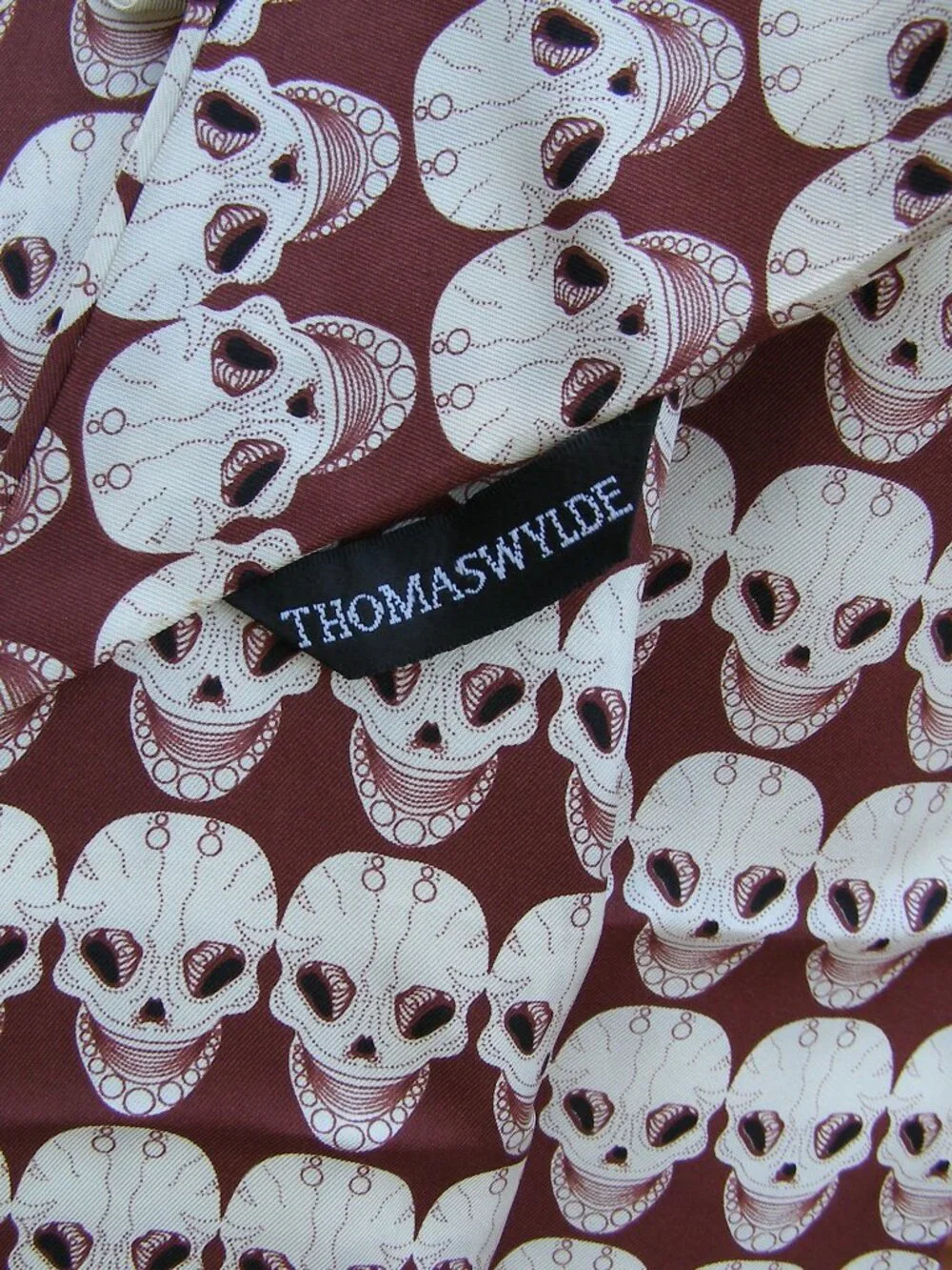 RARE NEW Thomas Wylde Skull print Silk Scarf Brown White